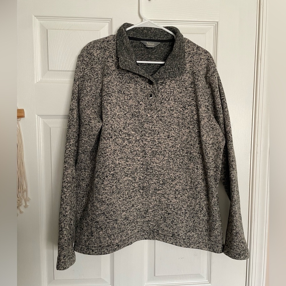 Natural Reflections Women’s L Gray&Tan Marled Button Quarter Button Up Sweater